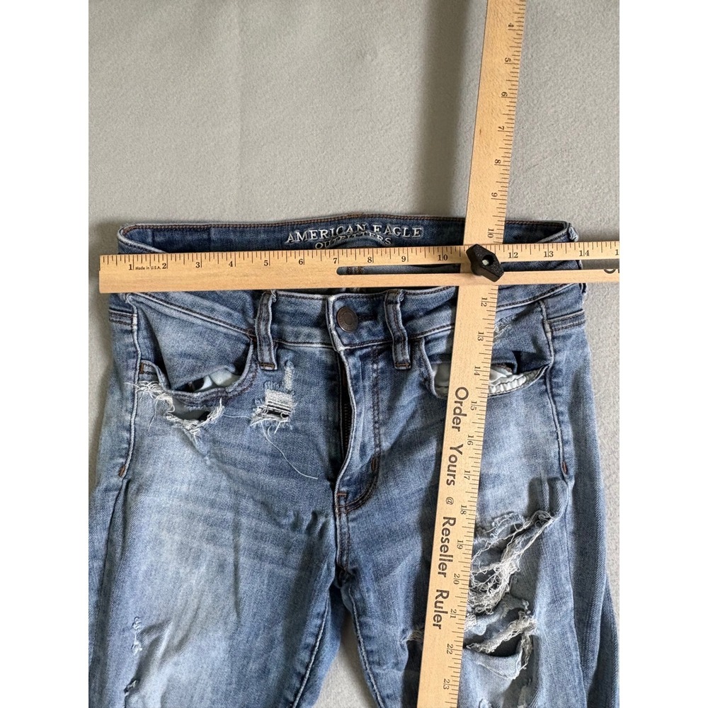 American Eagle Super Super Stretch Distressed Skinny Jeans Blue Denim 28x22 - Picture 6 of 13